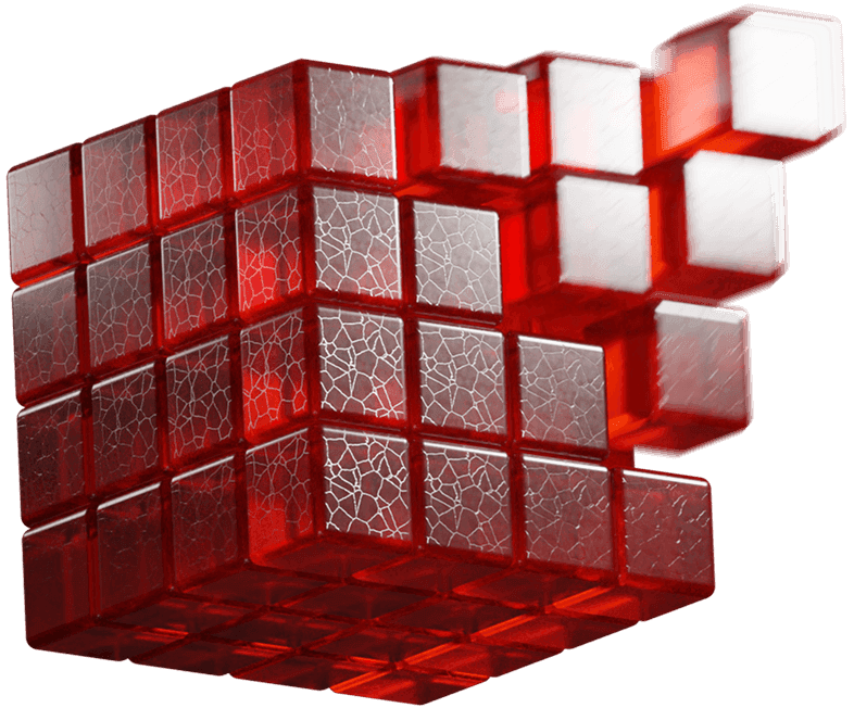 3D glowing red cube made of smaller cubes