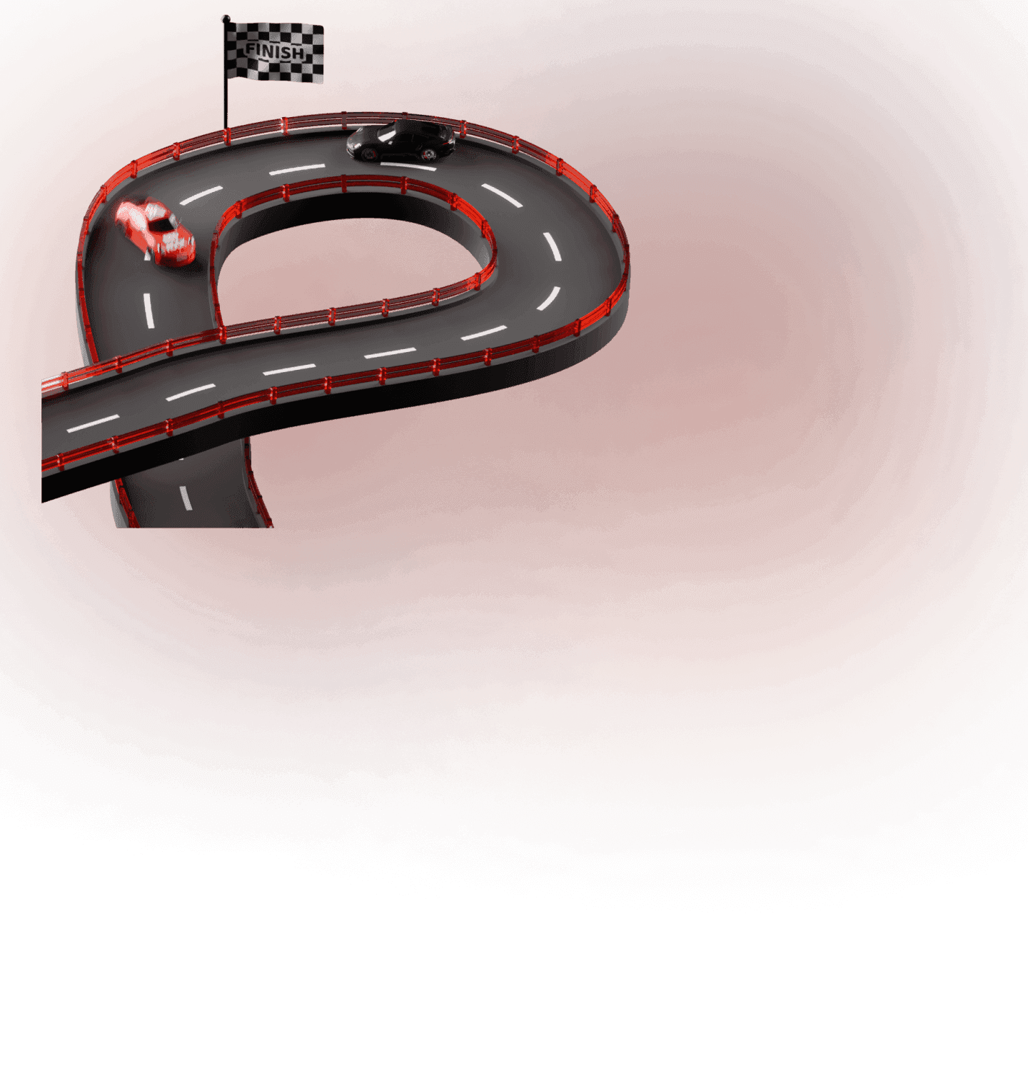 Race track with red car heading to finish line